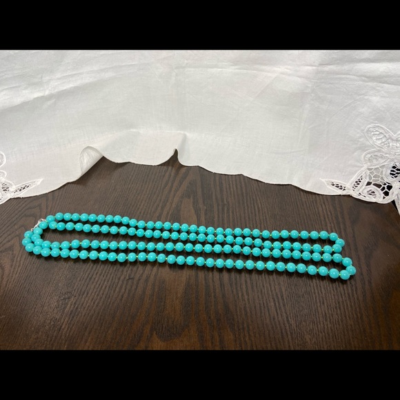 Vintage Turquoise Glass Beaded Long Necklace Layer - Picture 3 of 10